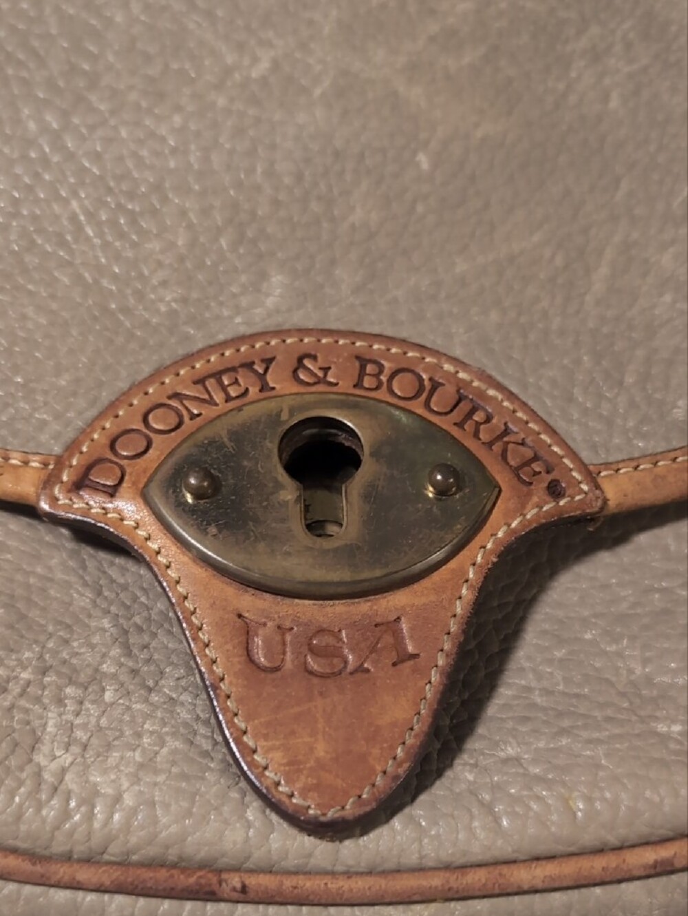 Dooney & Bourke Vintage Taupe with Tan Leather Trim Shoulder Bag - Picture 2 of 13
